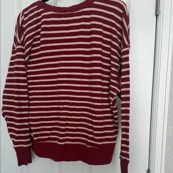 OFFLINE by Aerie Striped Cropped Sweatshirt Red Cream Size S - Picture 4 of 4
